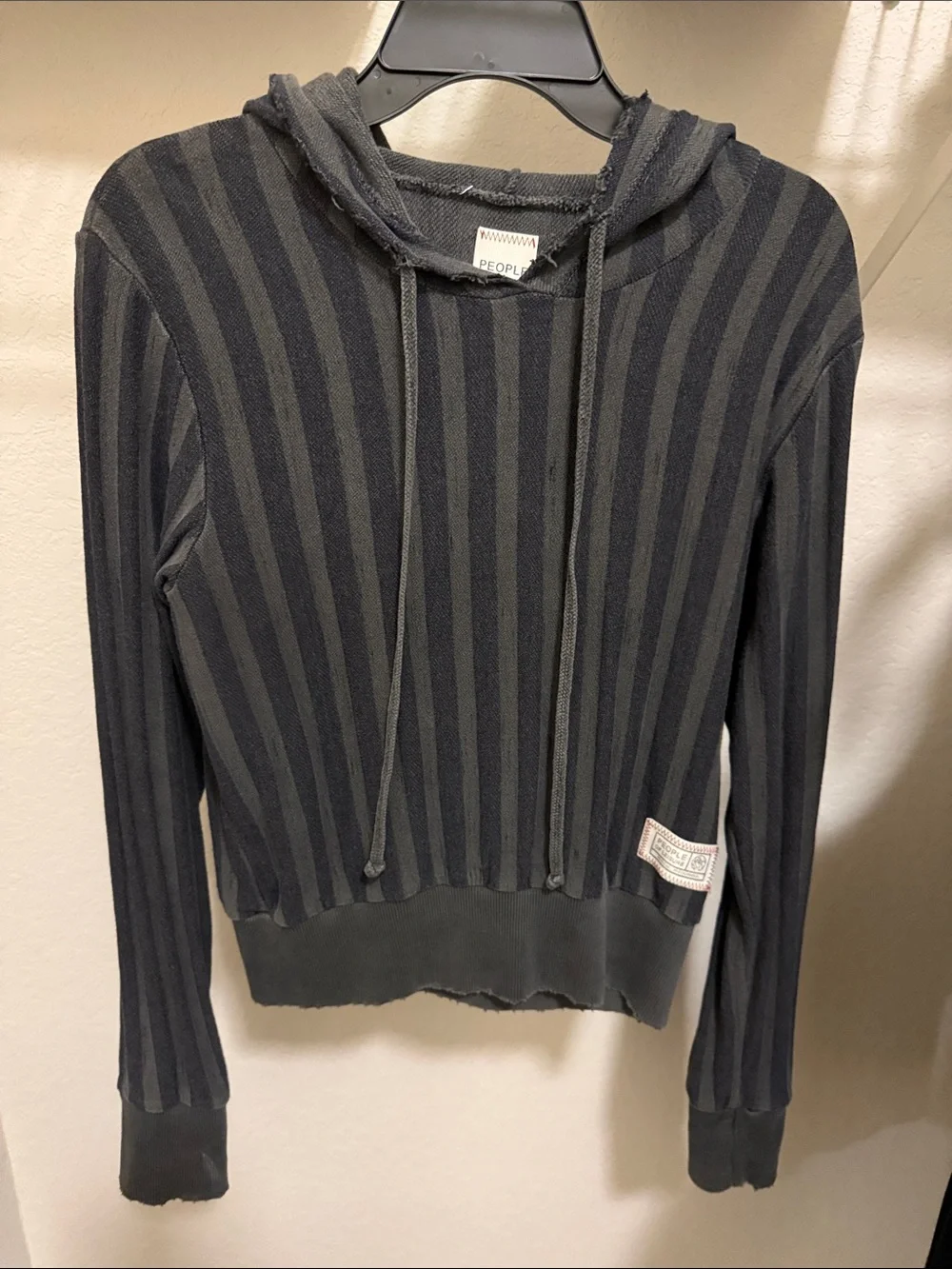 Free People Black & Charcoal Striped Hooded Knit